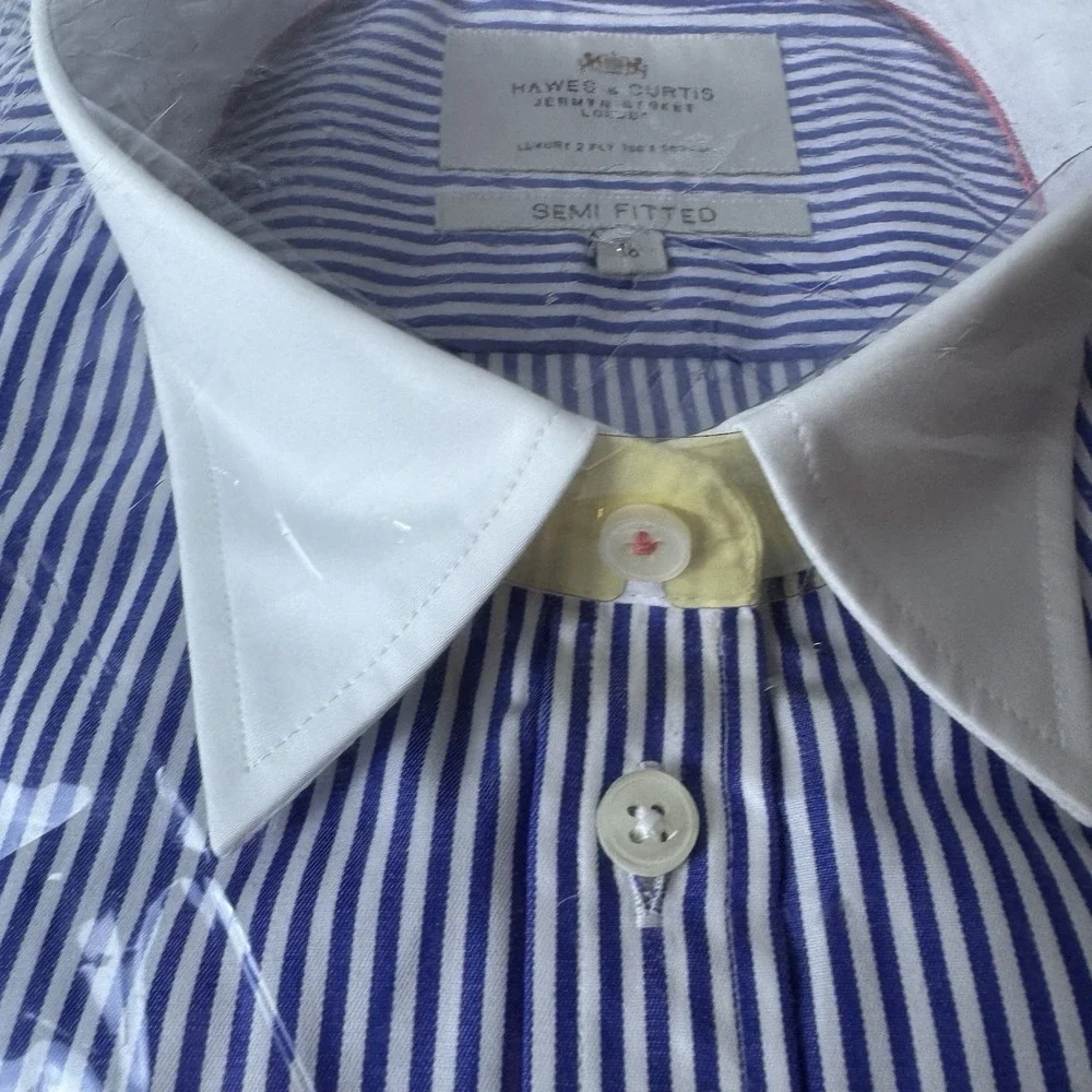New Hawes & Curtis Woman's Semi Fitted Blue And White Striped Shirt UK 16 US 12